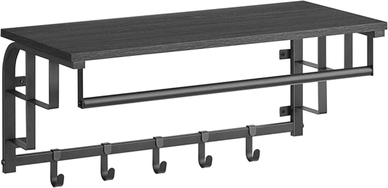 Cuier de perete cu 5 agatatori, Vasagle, 66x30x27 cm, PAL/otel, antracit/negru - imagine 7